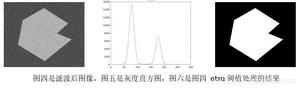 图四是滤波后图像，图五是灰度直方图，图六是图四 otsu 阈值处理的结果